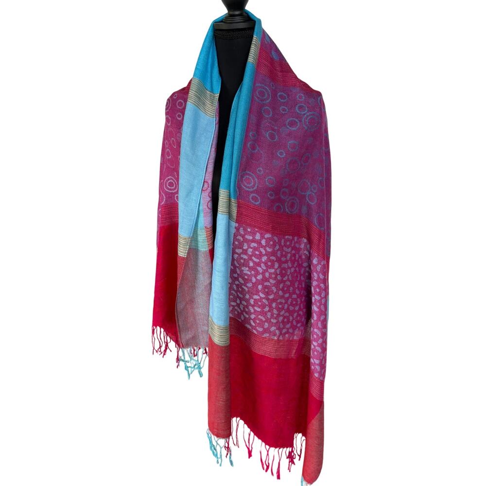 Pashmina Wool Soft Colorful Scarf Shawl Pink Blue Cotton Candy Fairy Tassels